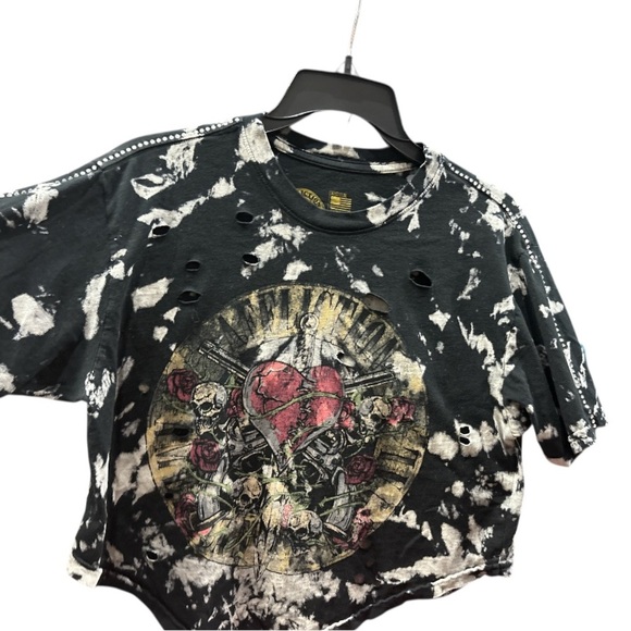 Affliction Black and White Short Sleeve Tee with Distressed Design - Picture 1 of 2